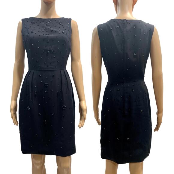 60s Black Beaded Cocktail Dress | Mid Century MOD Wiggle Dress LBD| Fits XS/S - Picture 4 of 12